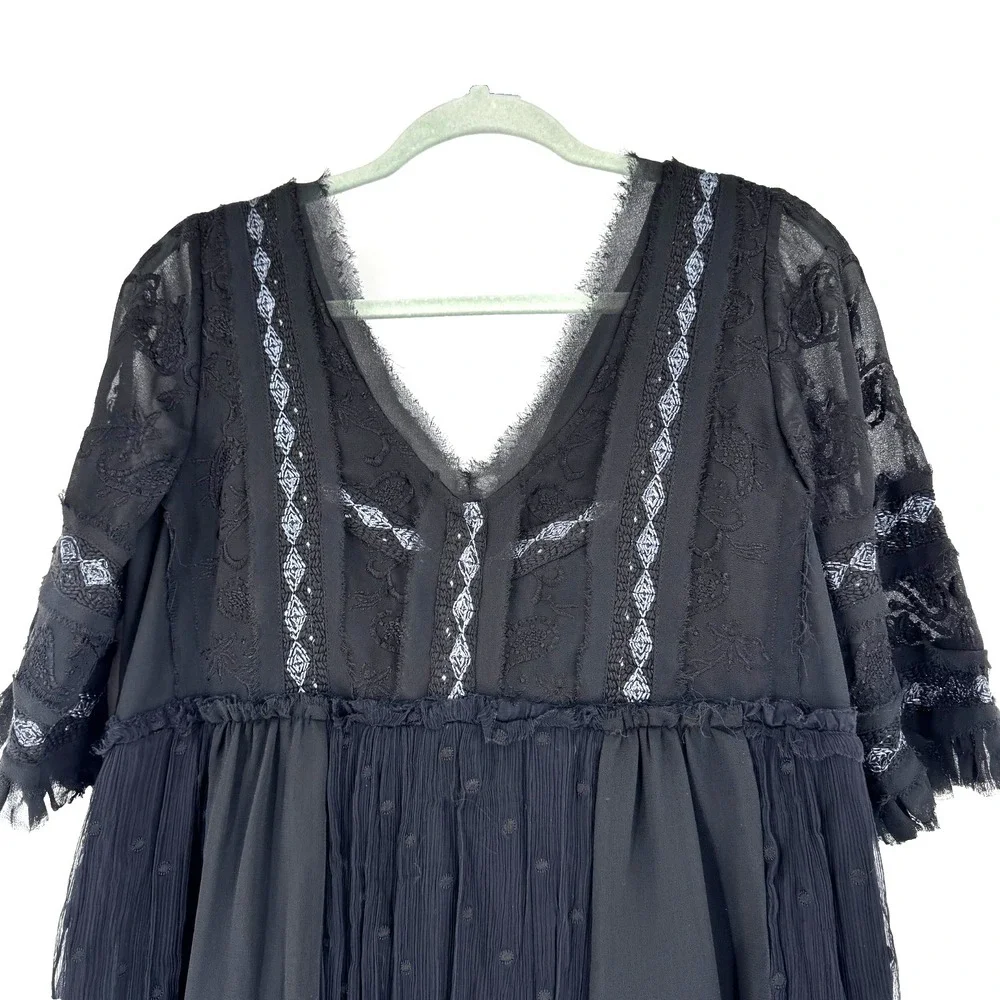 Free People Whimsygoth Mini Dress Women's Small Black Lace Sheer Boho Witchy - Picture 2 of 12
